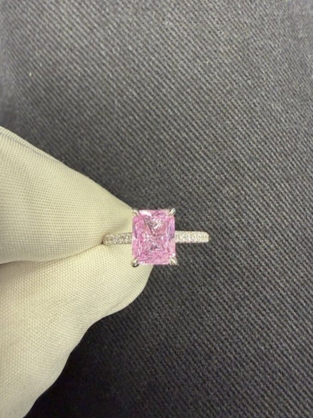 2.10ct Radiant Ceylon Pink Sapphire 0.42ctw Diamond Ring 18K White Gold Sz 6.5